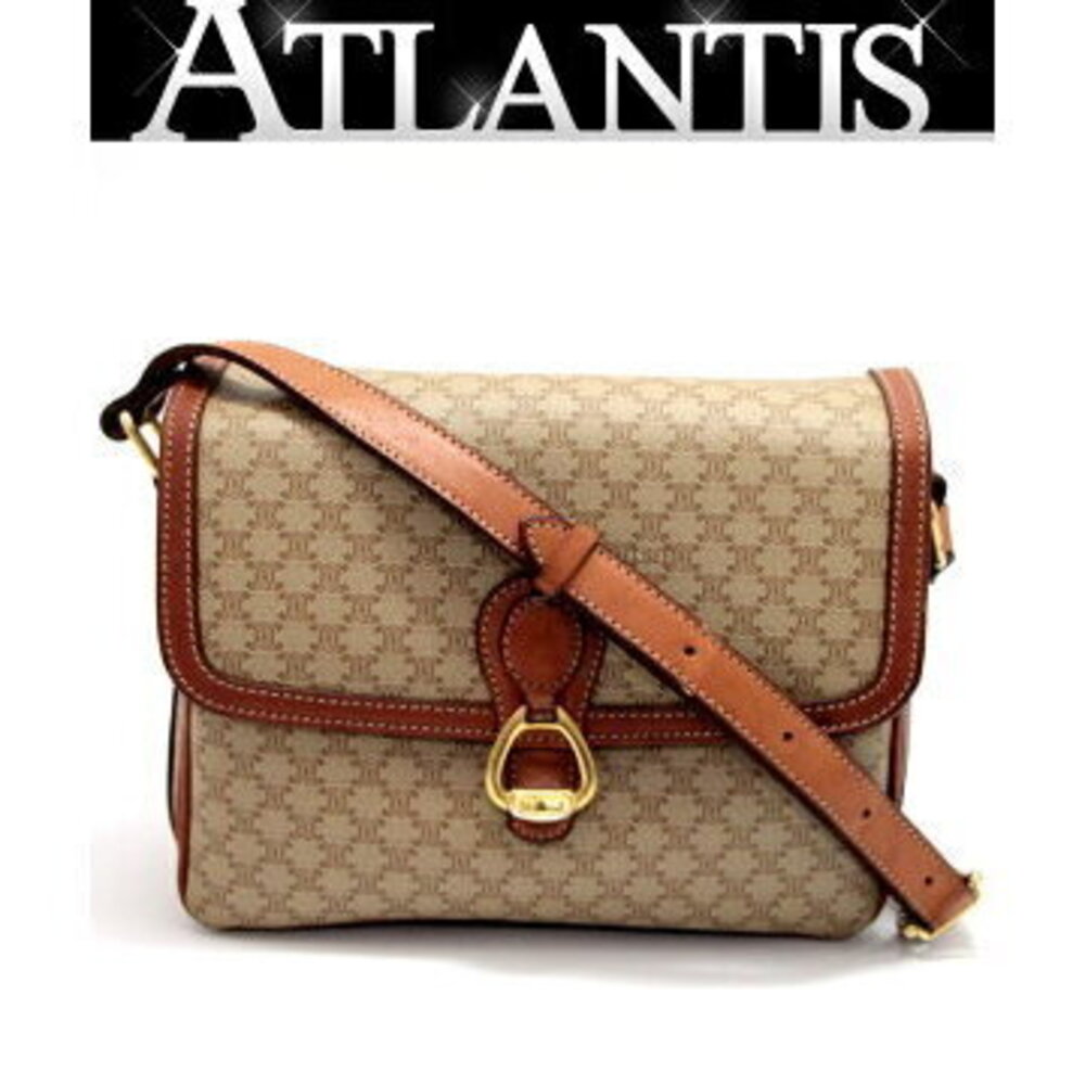 Celine Macadam Shoulder Bag Leather Beige Brown